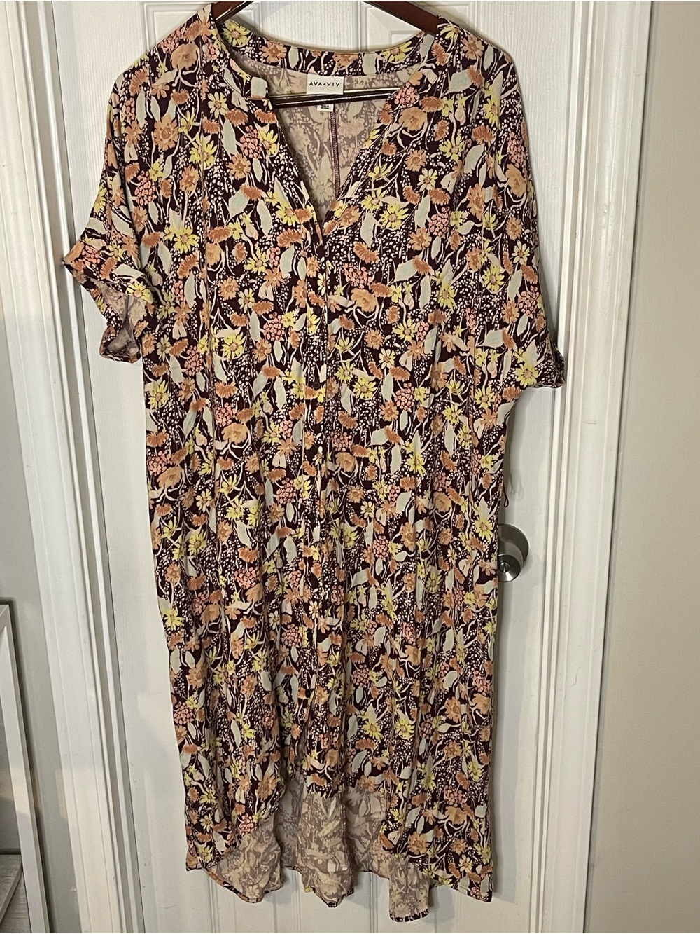 Ava & Viv Floral High-Low Dress in Burgundy, cream and peach